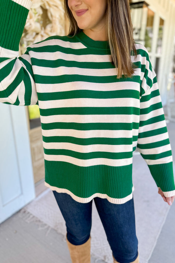 Beckett Striped Oversized Round Neck Ribbed Detail Sweater - Be You Boutique