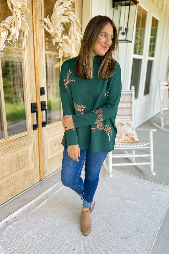 Lola Mock Neck Long Sleeve Animal Print Sweater - Be You Boutique