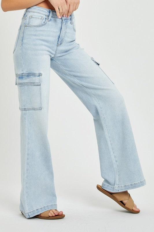 Risen Alexander High Rise Wide Leg Cargo Denim Jeans - Be You Boutique