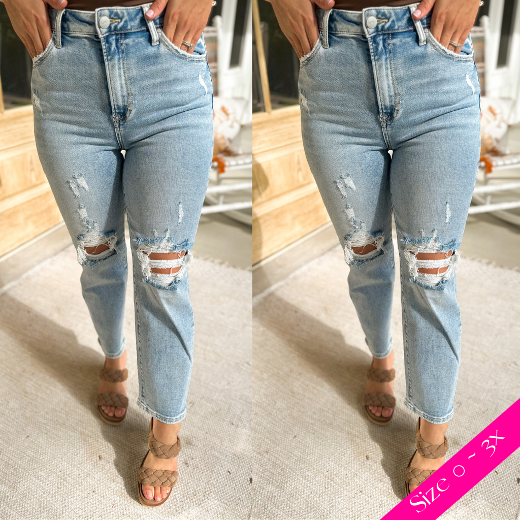 Risen Carly High Rise Distressed Mom Jeans - Be You Boutique