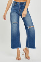 Risen Hank High Rise Frayed Hem Ankle Wide Leg Jeans - Be You Boutique