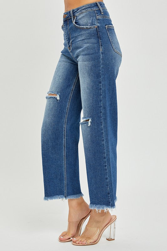 Risen Hank High Rise Frayed Hem Ankle Wide Leg Jeans - Be You Boutique