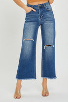 Risen Hank High Rise Frayed Hem Ankle Wide Leg Jeans - Be You Boutique