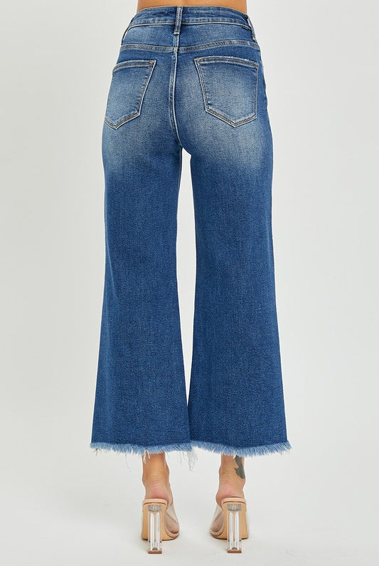 Risen Hank High Rise Frayed Hem Ankle Wide Leg Jeans - Be You Boutique