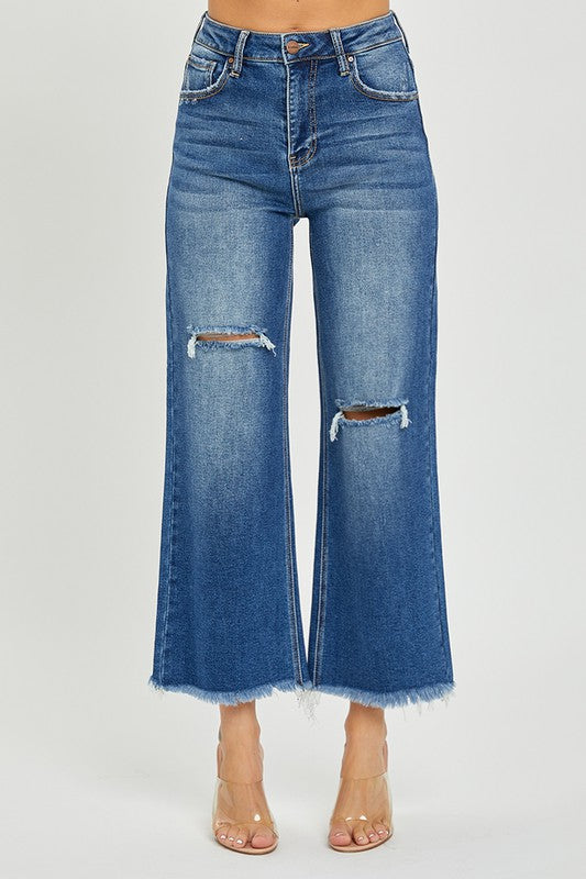 Risen Hank High Rise Frayed Hem Ankle Wide Leg Jeans - Be You Boutique