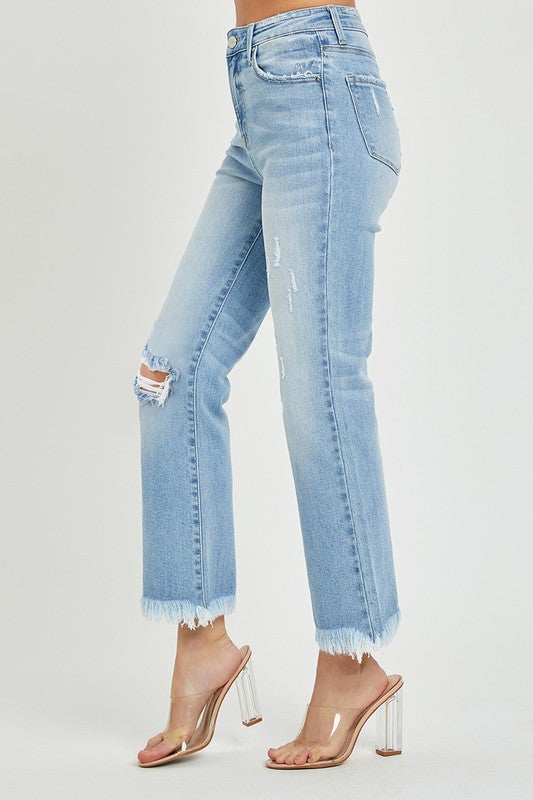 Risen Helen High Rise Distressed Crop Flare Denim Jeans - Be You Boutique