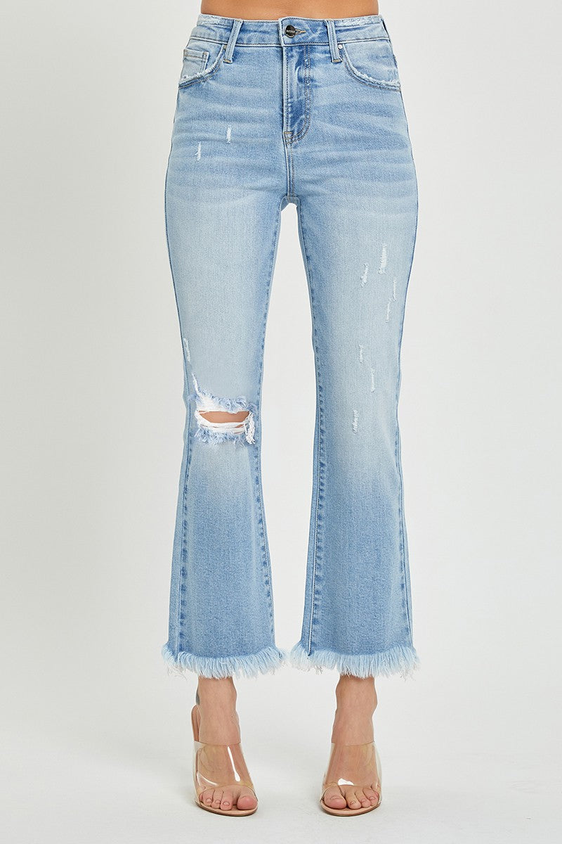 Risen Helen High Rise Distressed Crop Flare Denim Jeans - Be You Boutique