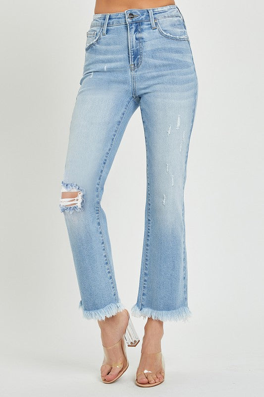 Risen Helen High Rise Distressed Crop Flare Denim Jeans - Be You Boutique