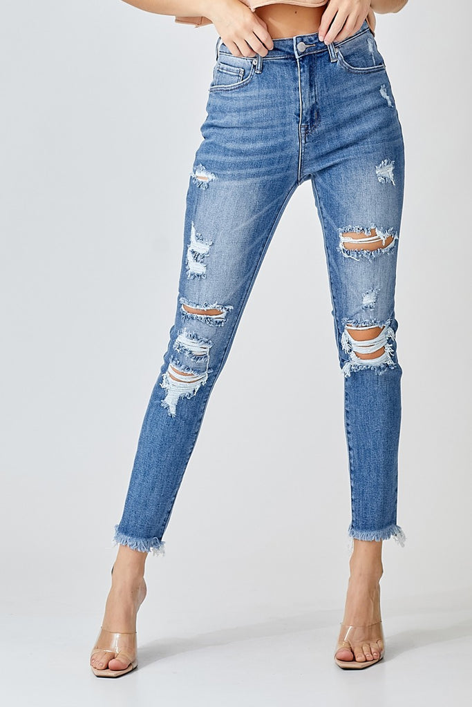 Keller High Rise Distressed Skinny Denim Jeans - Be You Boutique