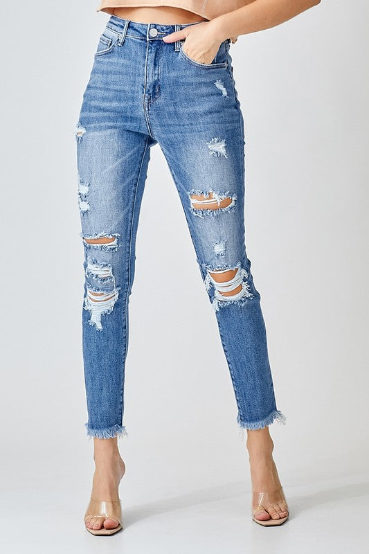 Keller High Rise Distressed Skinny Denim Jeans - Be You Boutique