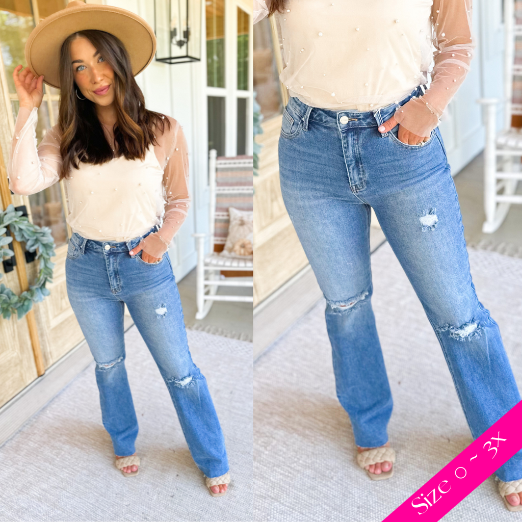 Risen Theo High Rise Distressed Flare Jeans - Be You Boutique