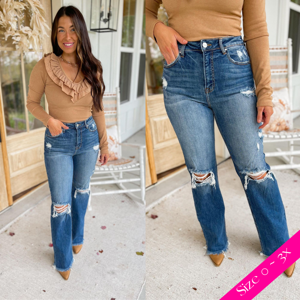 Risen Xenia High Rise Straight Leg Denim Jeans - Be You Boutique