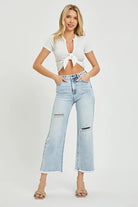 Risen Hank High Rise Frayed Hem Ankle Wide Leg Jeans - Be You Boutique