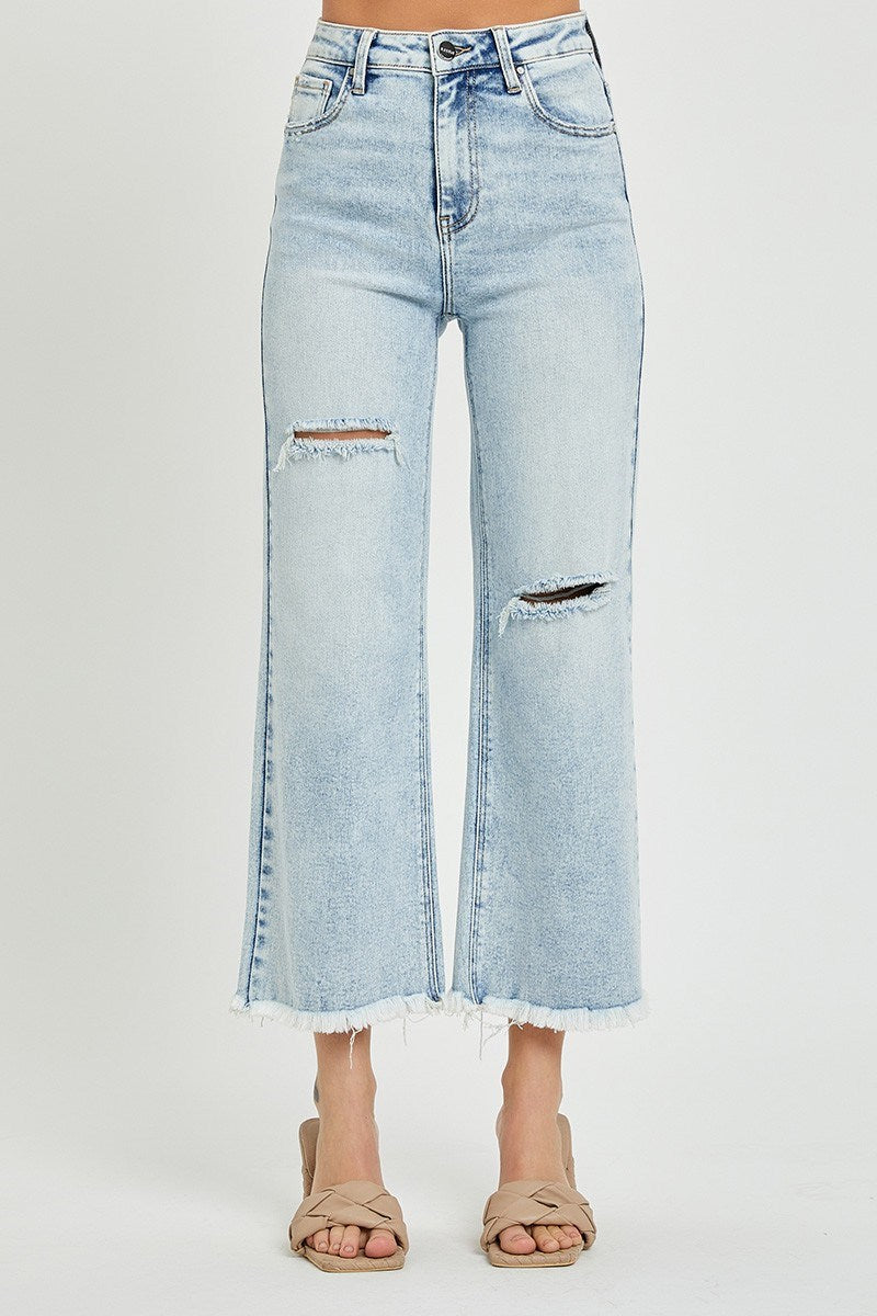 Risen Hank High Rise Frayed Hem Ankle Wide Leg Jeans - Be You Boutique