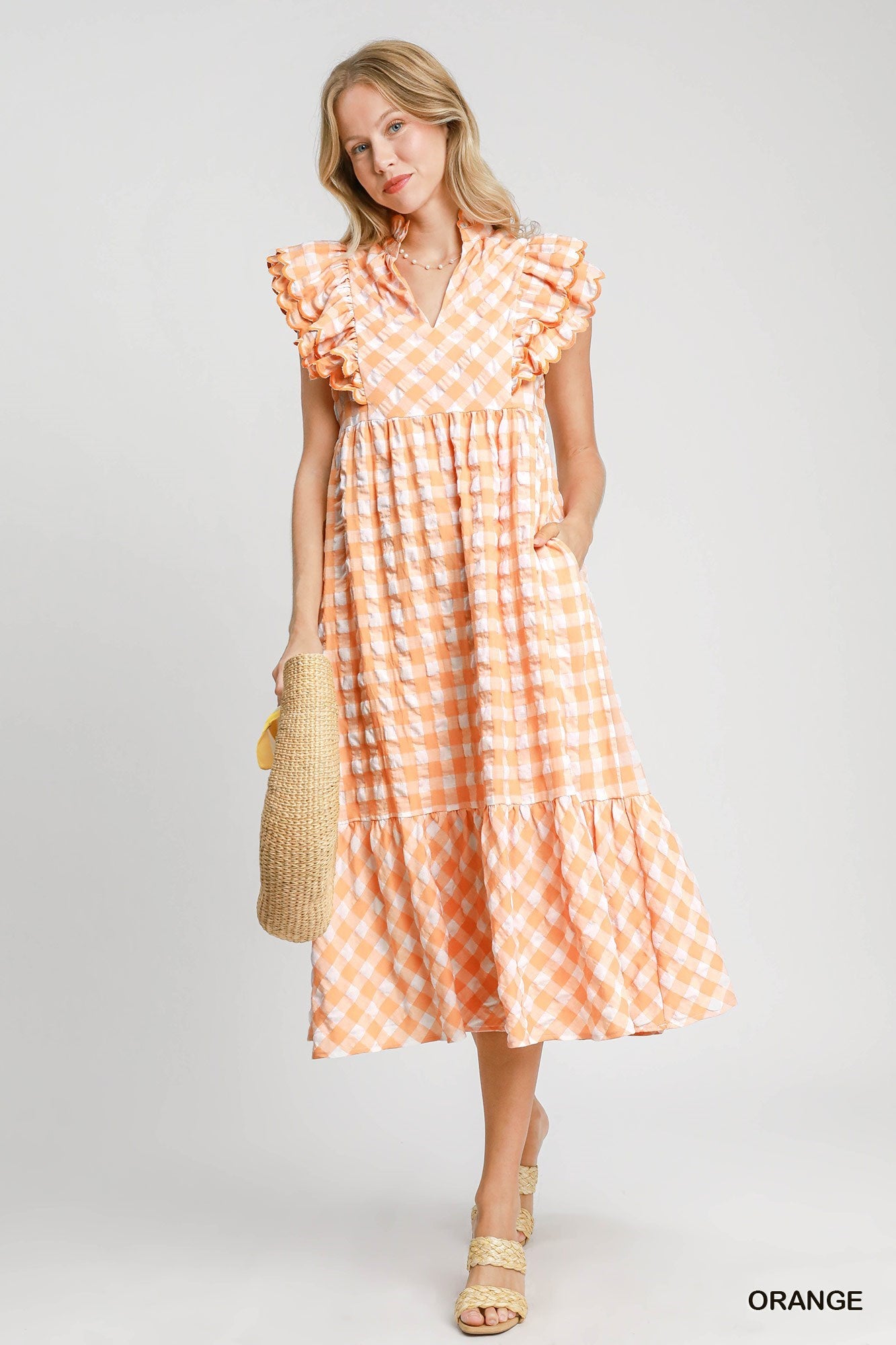 Joni Gingham Scalloped Ruffle Dress - Be You Boutique