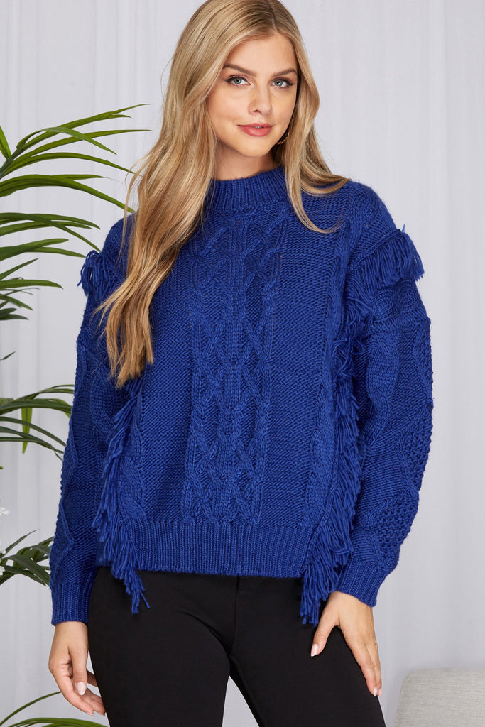 Jace Long Sleeve Tassel Detail Cable Knit Sweater Top - Be You Boutique