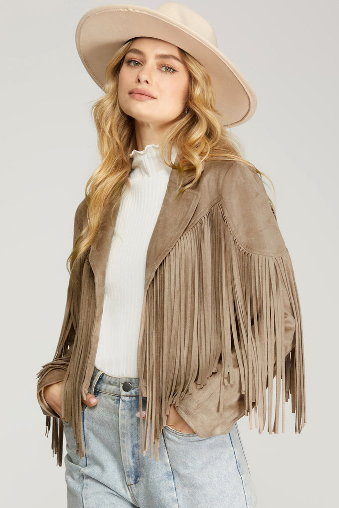 River Long Sleeve Faux Suede Fringe Jacket - Be You Boutique