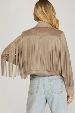 River Long Sleeve Faux Suede Fringe Jacket - Be You Boutique