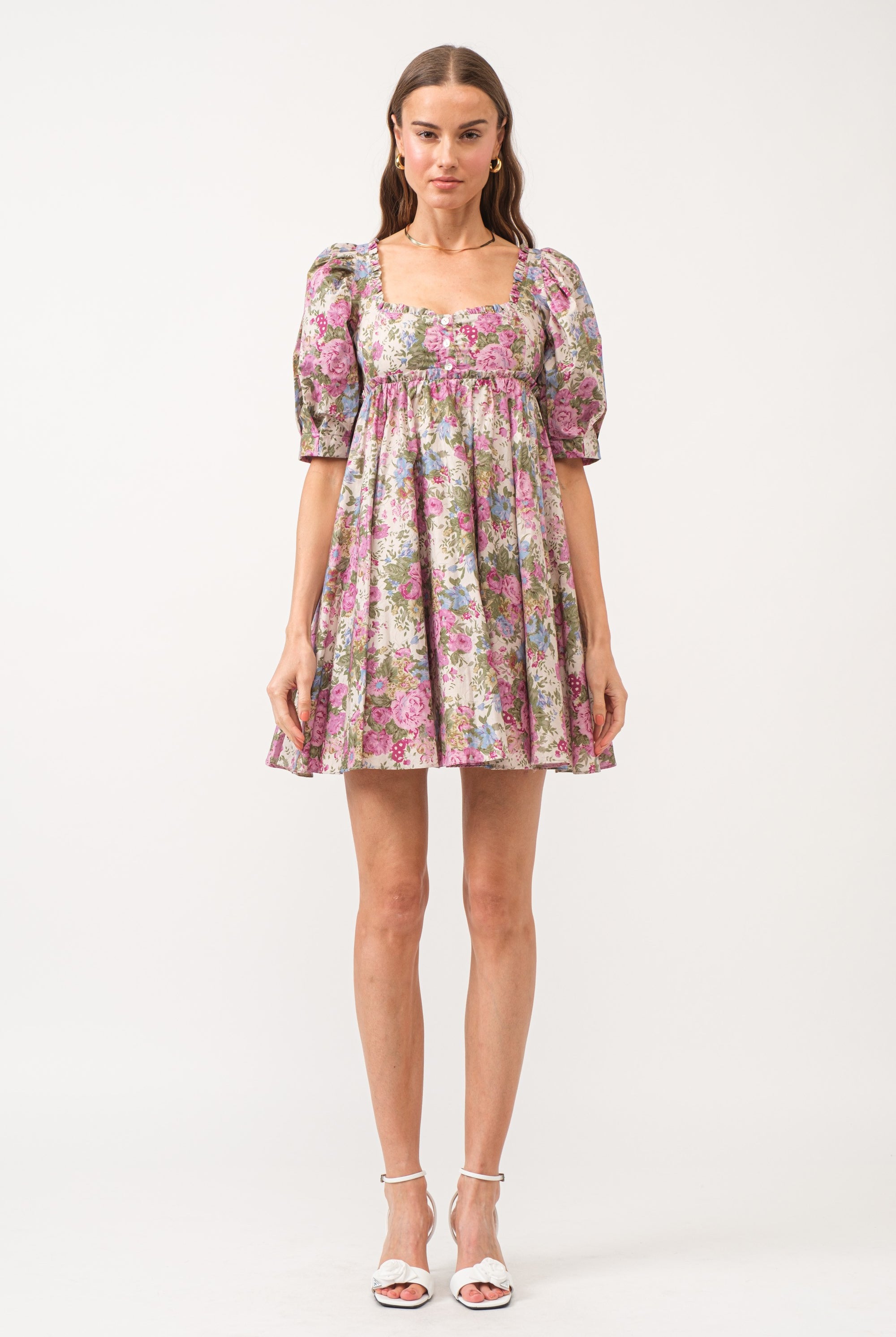 Bobbie Floral Print Puffed Sleeve Dress - Be You Boutique