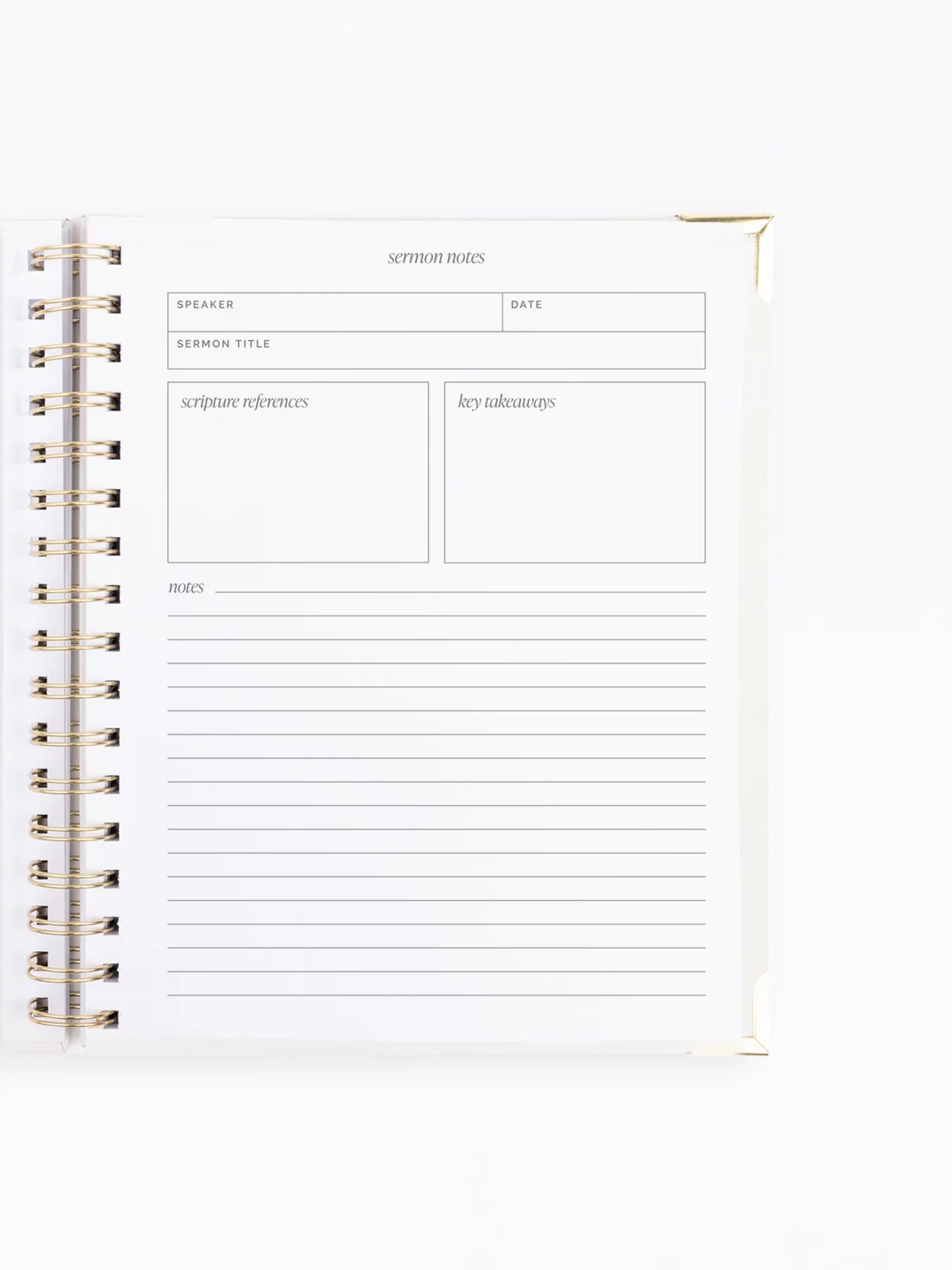Interior view of the Mary Square Sermon Notes Journal, featuring lined pages for sermon note-taking and reflection.