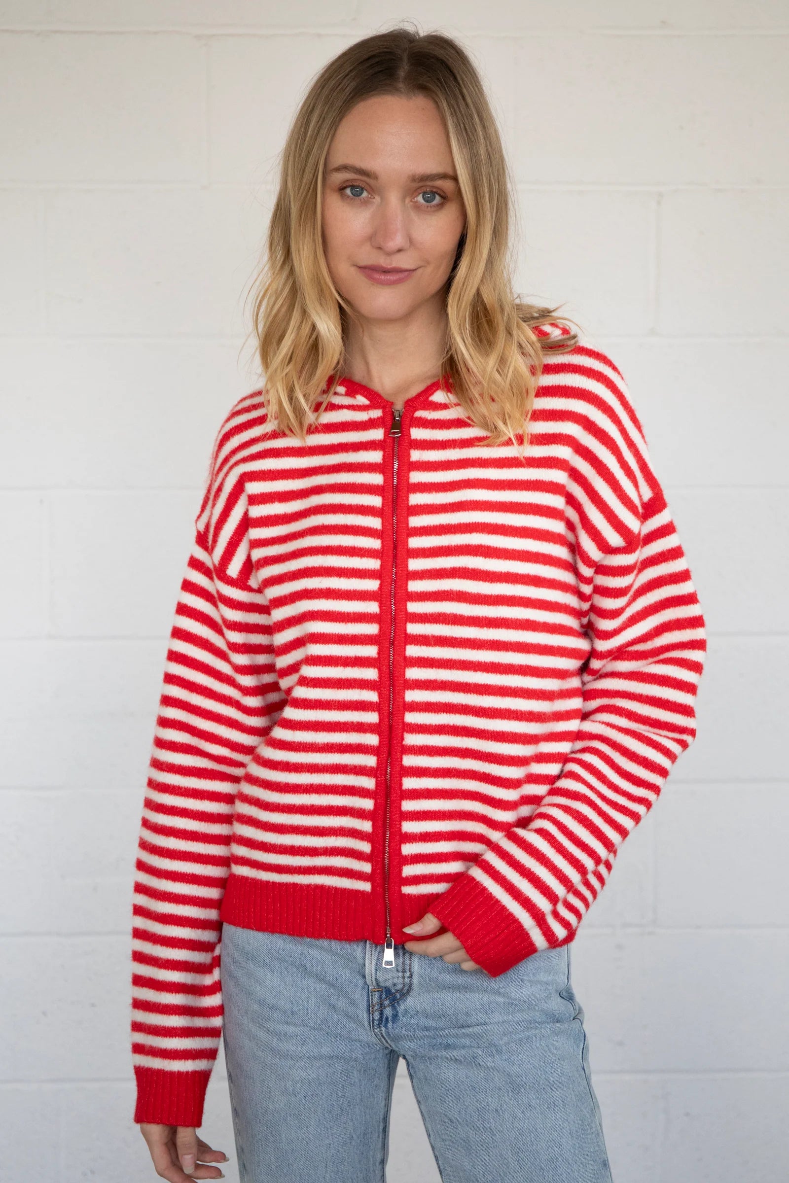 Megan Striped Zip Up Jacket - Be You Boutique