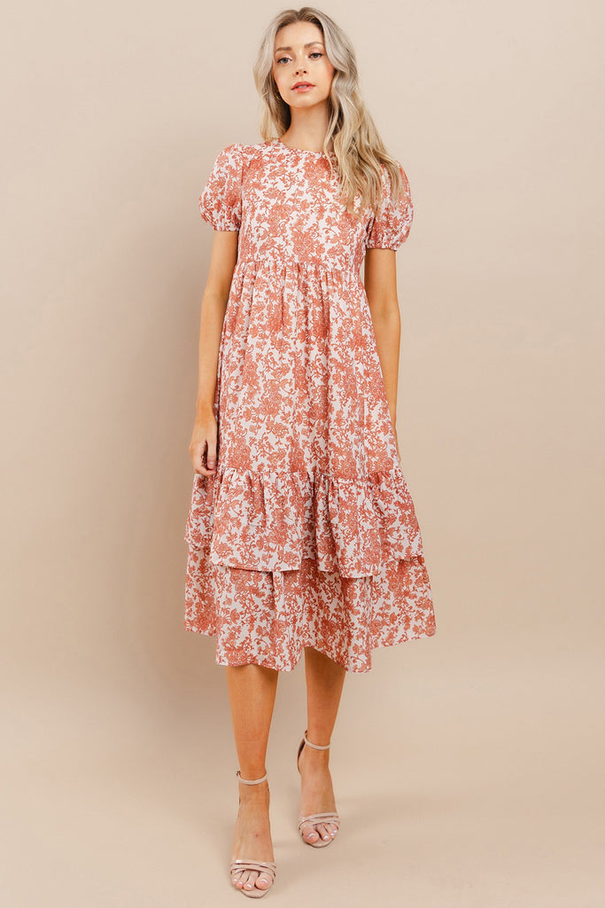 Kia Floral Print Round Neckline Midi Dress - Be You Boutique
