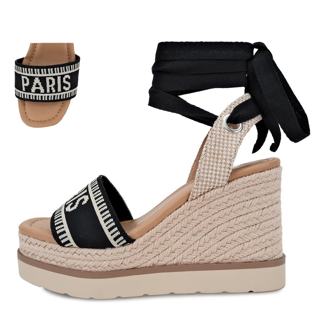 Times City Inspired Ankle Wrap Espadrille Wedge Sandals - Be You Boutique