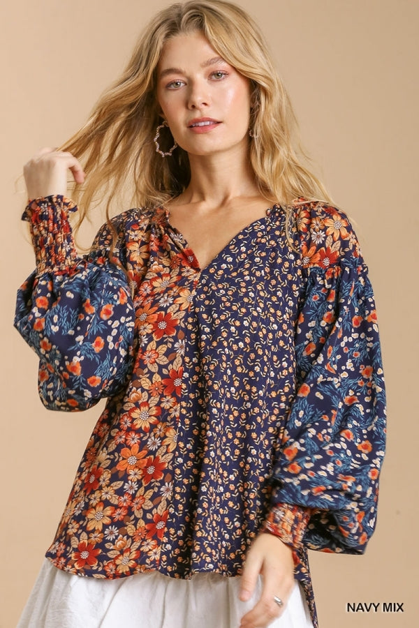 Hudson Floral Print Split Neck Top with High Low Hem - Be You Boutique