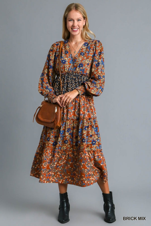 Marsha V-Neck Floral Print Midi Dress - Be You Boutique