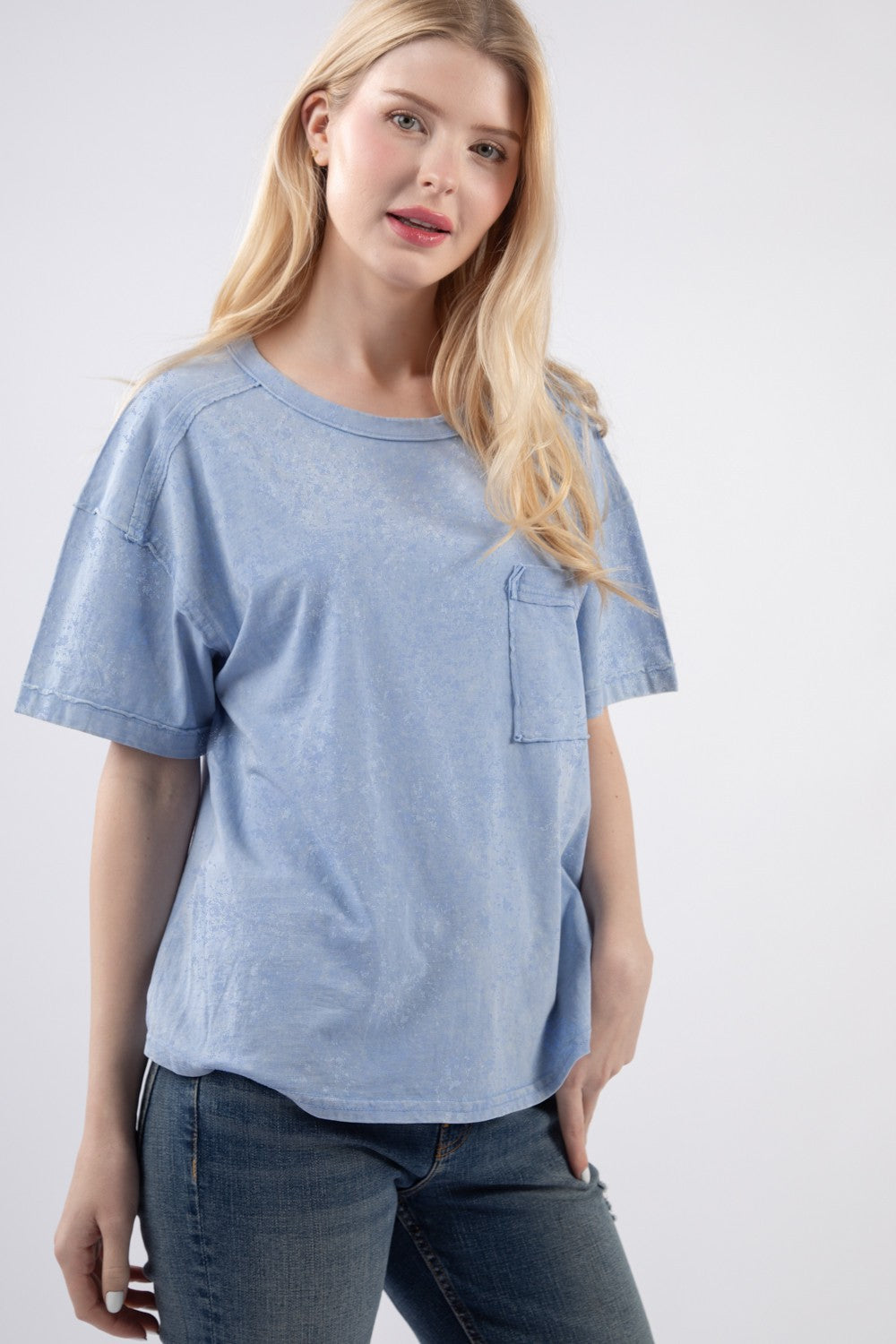 Clara Short Sleeve Washed Knit Pocket Tee - Be You Boutique
