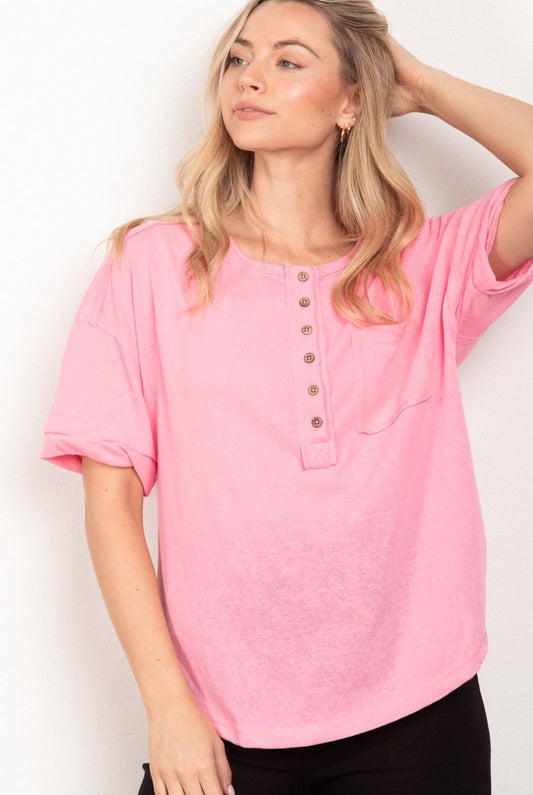 Rebecca Short Sleeve Henley Top - Be You Boutique