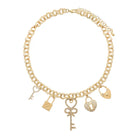 Charm Necklace ~ Gold Chain Crystal Heart and Keylock Necklace - Be You Boutique