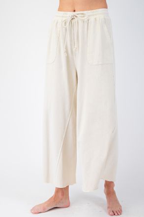 Rachel Washed Terry Knit Wide Leg Pant Bottom [S-3X] - Be You Boutique
