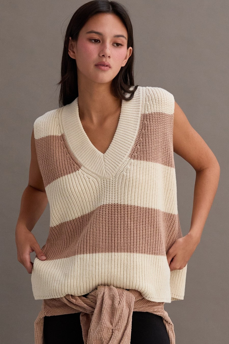 Caroline Striped Sleeveless Sweater Top - Be You Boutique