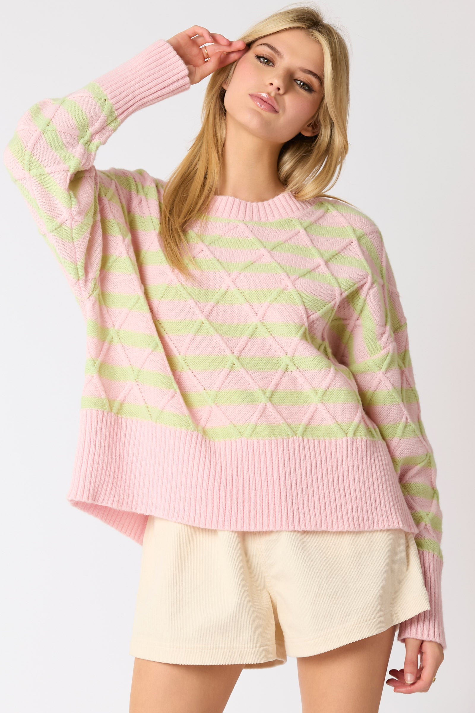 Nancy Poly X-Cable Detail Stripe Sweater - Be You Boutique