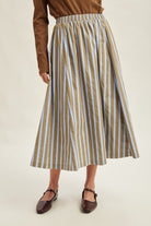 WISHLIST Simon striped elastic waist skirt featuring a stylish pattern and comfortable fit, shown in a full-length view.