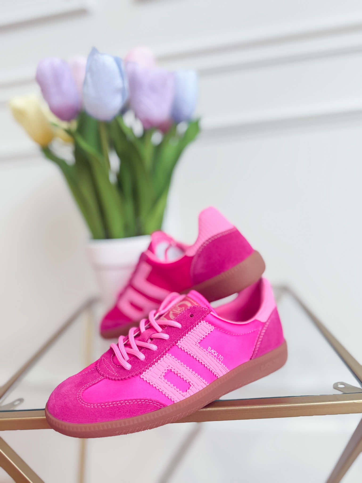 BACK 70 Ghost Sneakers in Two Tone Pink featuring a modern 205 sneaker design with pink and white accents.
