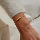 A LITTLES & CO Evermore Linked Knot bracelet featuring a delicate silver knot design on a chain.