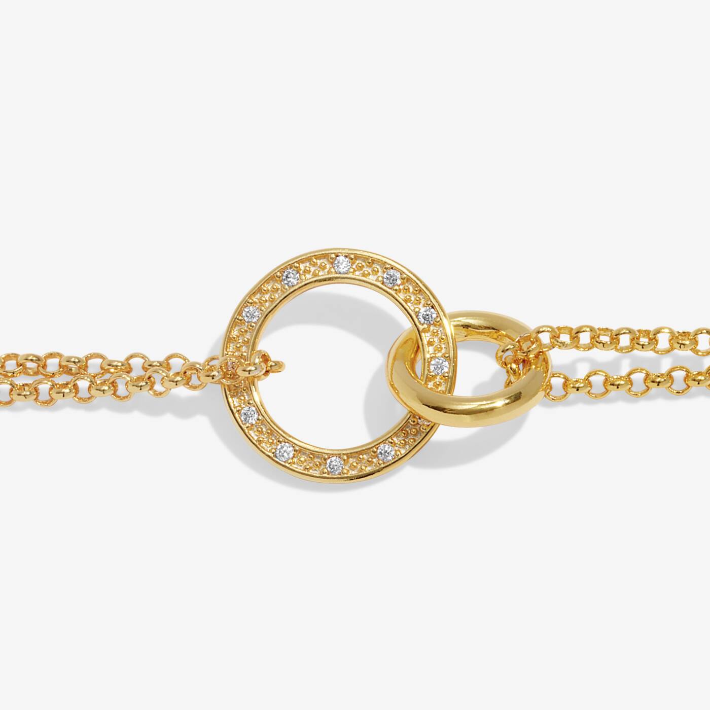 A LITTLES & CO Evermore Linked Circles bracelet with interconnected silver circles, showcasing a stylish jewelry design.