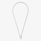A LITTLES & CO Evermore Circle T Bar 16-inch necklace with a sleek chain and circular pendant, elegant jewelry accessory.
