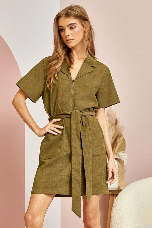 Camela Zipper Front Short Sleeve Dress - Be You Boutique