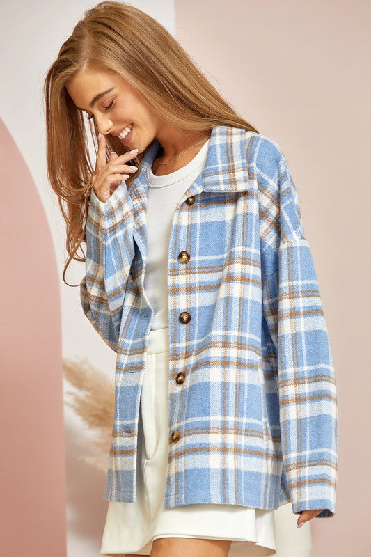 Adrian Long Sleeve Button Down Shacket Jacket Top - Be You Boutique