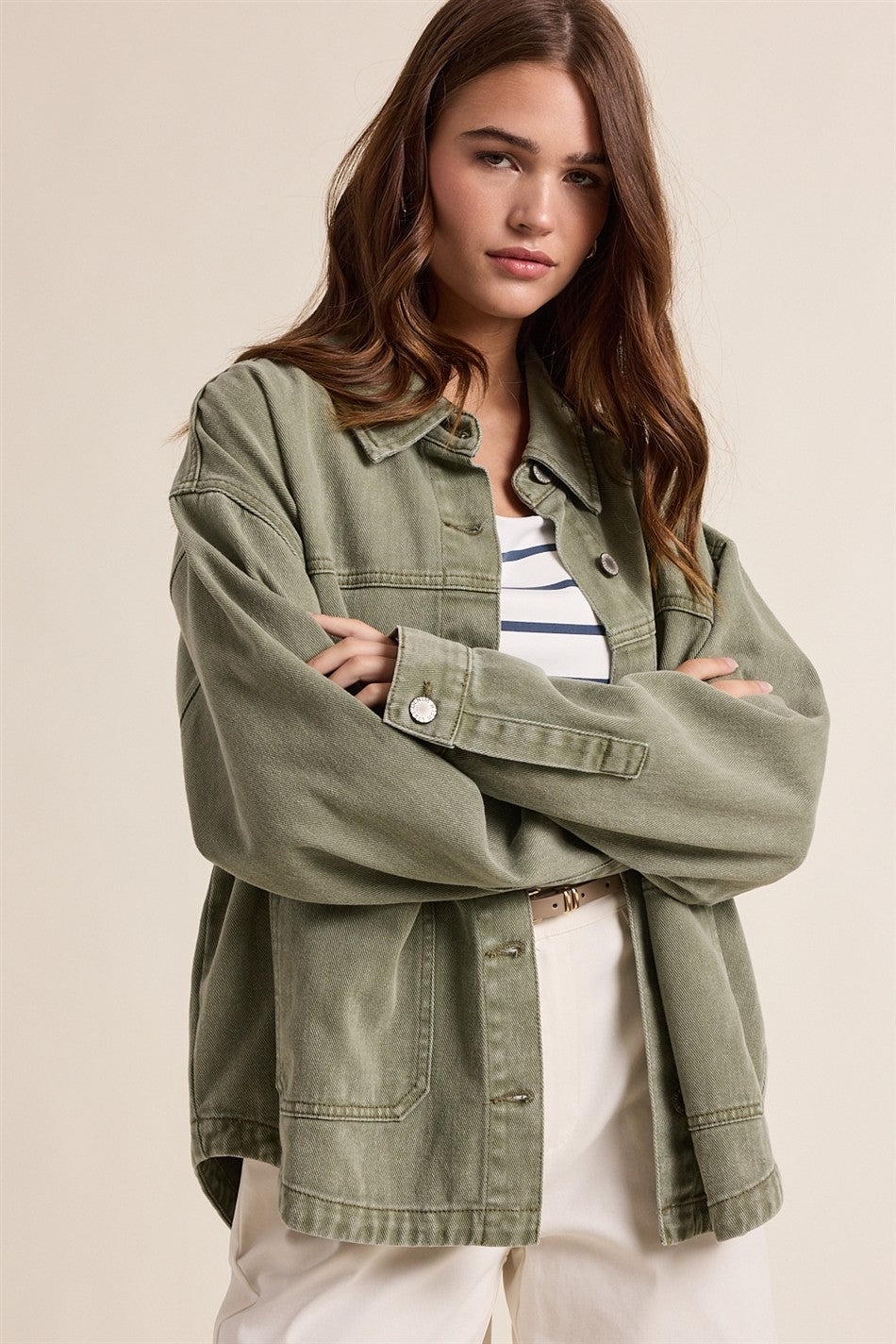 WISHLIST Mike denim button-up jacket with classic collar and front button closure, stylish 140 outerwear for casual wear.