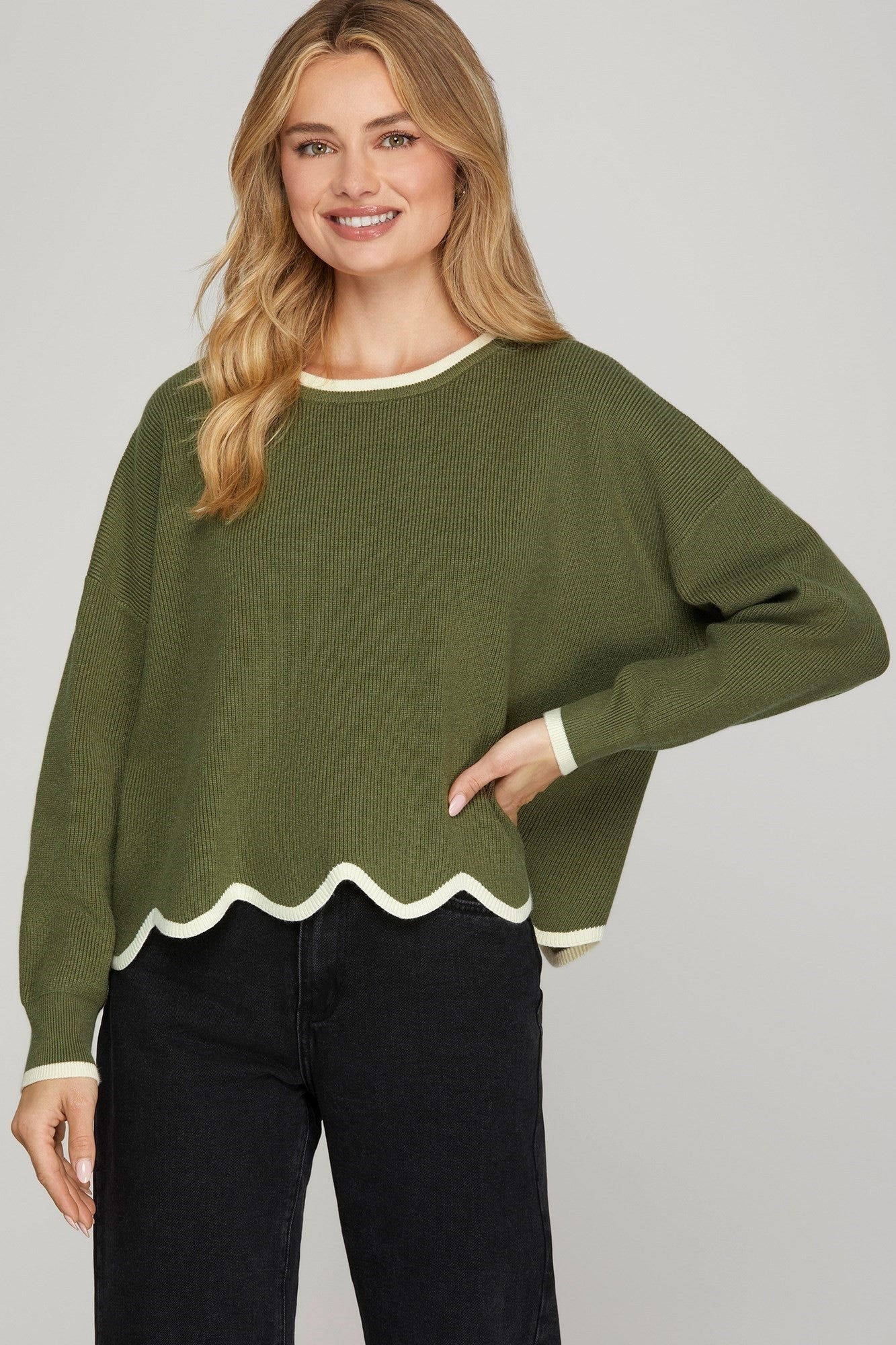 Gracie Long Sleeve Scallop Hem Sweater - Be You Boutique