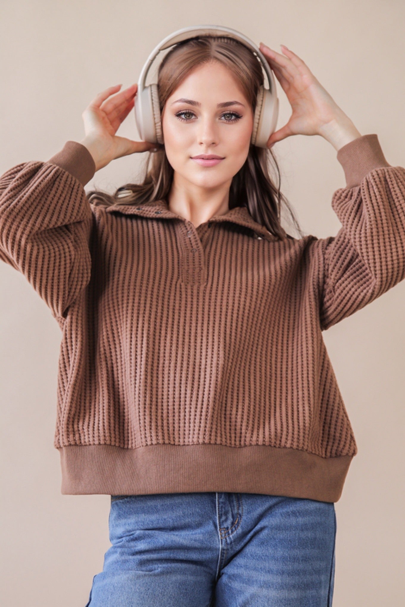 Hadlee Oversized Waffle Knit Pullover - Be You Boutique