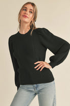 Peter Ribbed Puff Sleeve Sweater - Be You Boutique