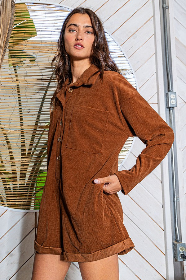 Ace Airflow Collared Oversize Corduroy Romper - Be You Boutique
