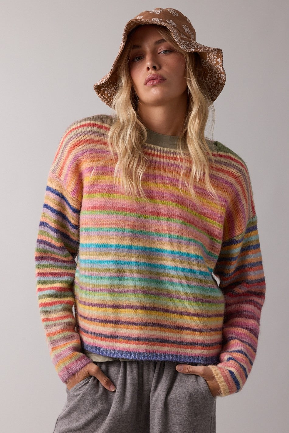 Sophie Multi Striped Round Neck Sweater - Be You Boutique