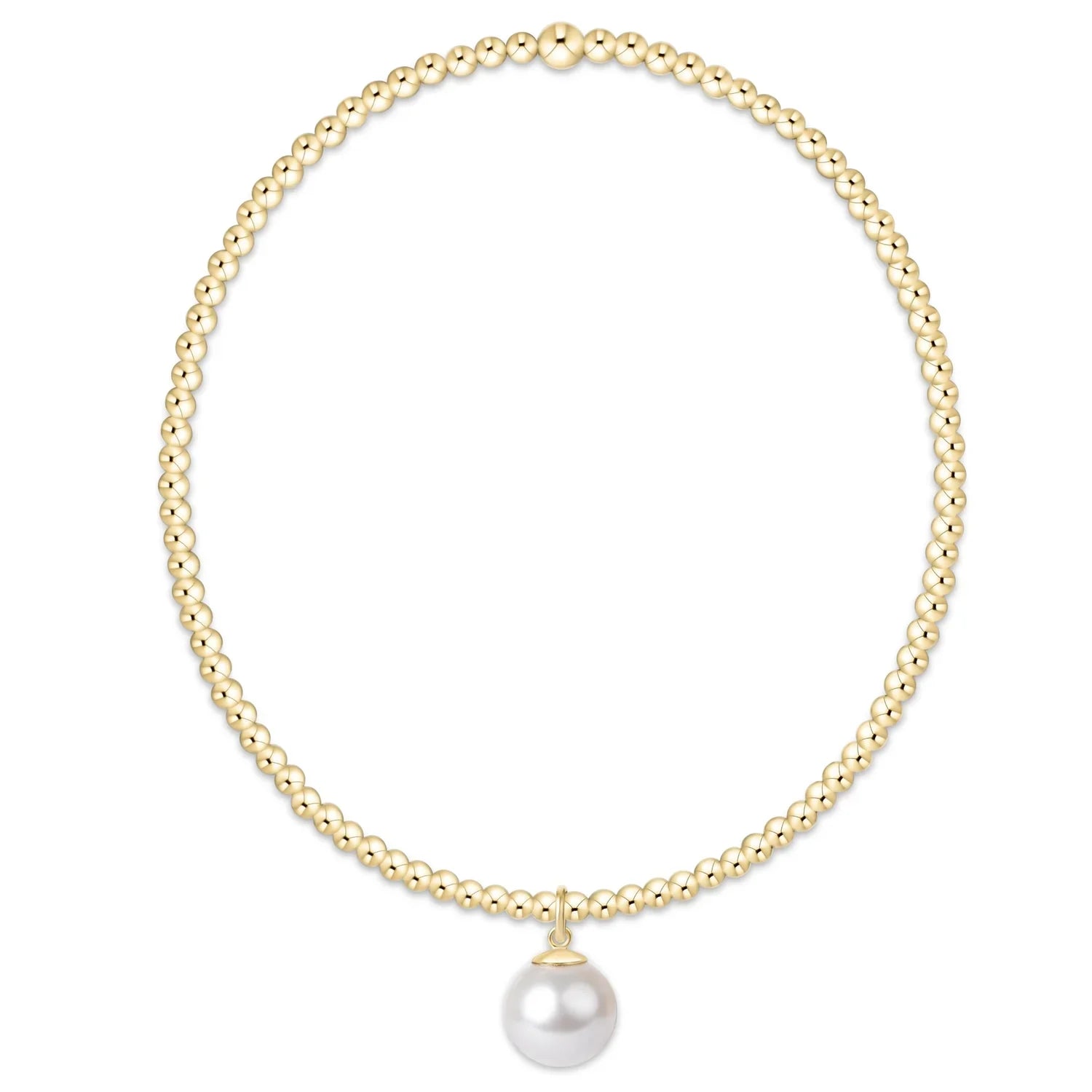 Enewton Classic 2mm gold bracelet with 8mm pearl charm, elegant jewelry piece with gold chain and pearl accent.