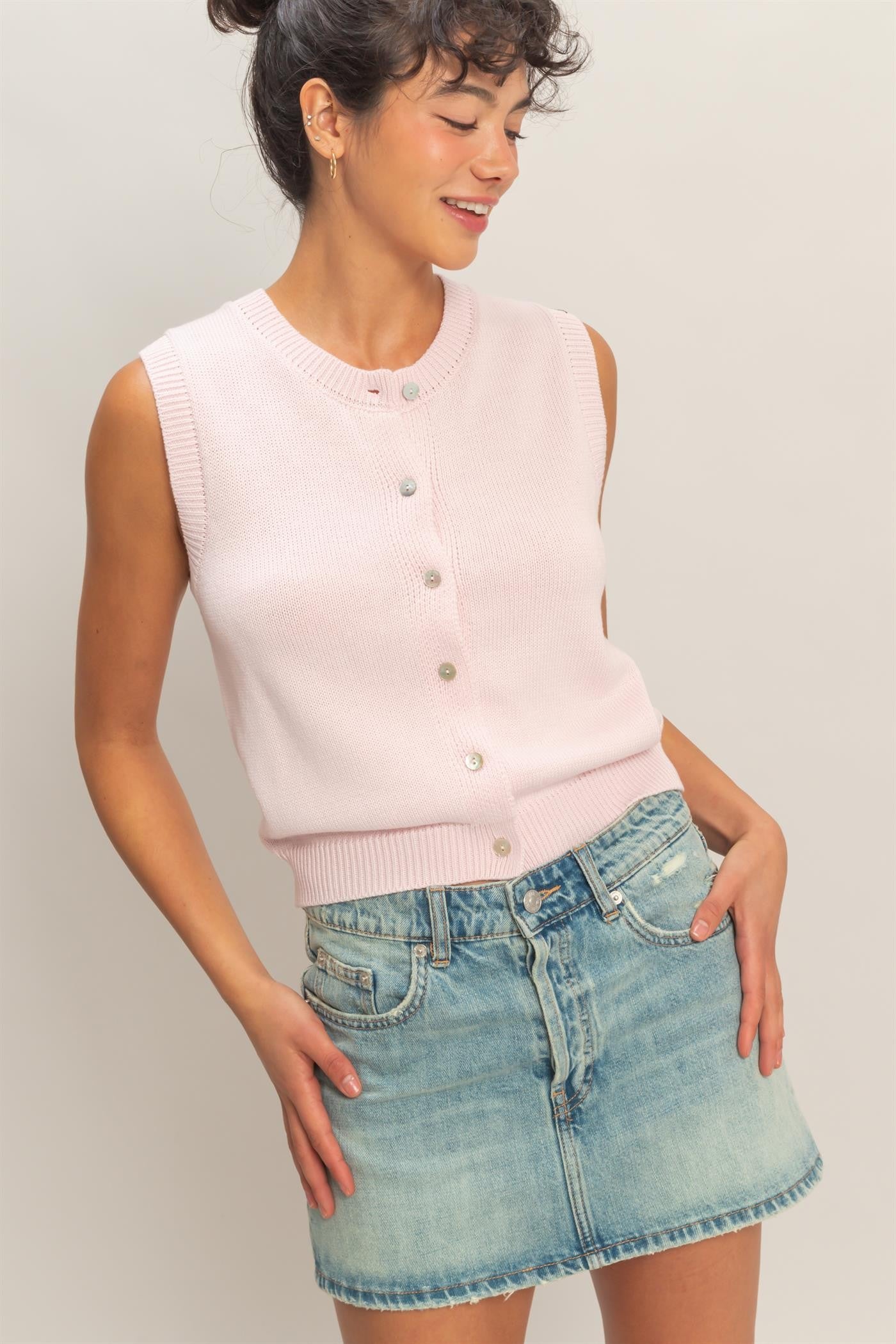Amanda Button Down Sweater Vest - Be You Boutique